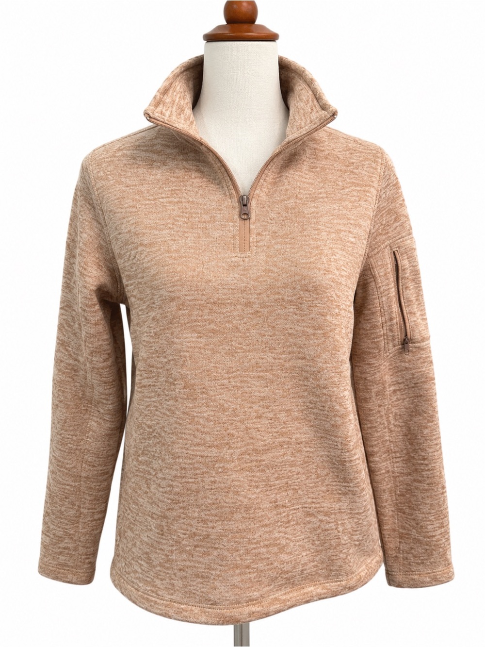 Lands' End Tan Pullover Sweater Women's Sweater Fleece Quarter Zip Pullover S